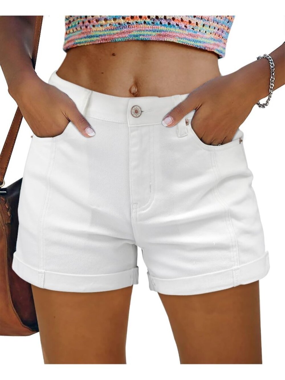 Women's white Summer Comfortable Stretchy Denim Casual Hot Short Jort Jean